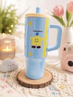 Two Lemons Insulated Tumbler with Handle and Straw, Cute Pastel Blue Star Stainless Steel Travel Mug – Double-Walled Vacuum Sealed Cold & Hot Coffee Cup – Leakproof Car Friendly Sipper Gift for Girls & Kids - Image 6