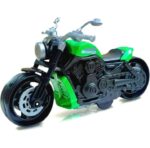 Diecast Miniature Cruiser Sports Bike Toy with Rear Chain Drive and Steering Handlebars (Bright Green)