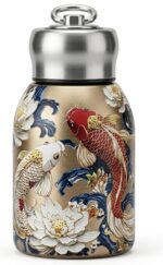 Japanese Fish and Lotus Art Thermal Sipper Flask with Metal Ring Lid - Image 2