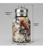 Japanese Fish and Lotus Art Thermal Sipper Flask with Metal Ring Lid - Image 7