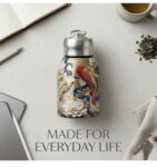 Japanese Fish and Lotus Art Thermal Sipper Flask with Metal Ring Lid