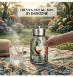 Vintage Peacock and Botanical Floral Thermal Sipper Flask with Metal Ring Lid - Image 2