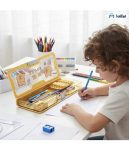 Pencil Box with Built-In Pencil Holders - Cute Bear and Space Theme Dual-Sided Magnetic