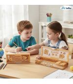 Pencil Box with Built-In Pencil Holders - Cute Bear and Space Theme Dual-Sided Magnetic - Image 4