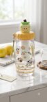 Cute Apple Character Straw Clear Water Bottle with Carrying Lanyard