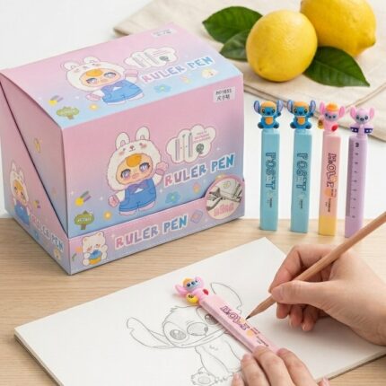Cute Cartoon Stitch Character 2-in-1 Gel Ruler Pen Set (Multicolor)