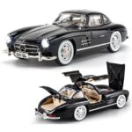 Classic Mercedes-Benz 300 SL Gullwing Diecast Model Car, Vintage Collectible Toy with Opening Gullwing Doors, Hood & Trunk, Detailed Interior, Glossy Finish – Red/Black