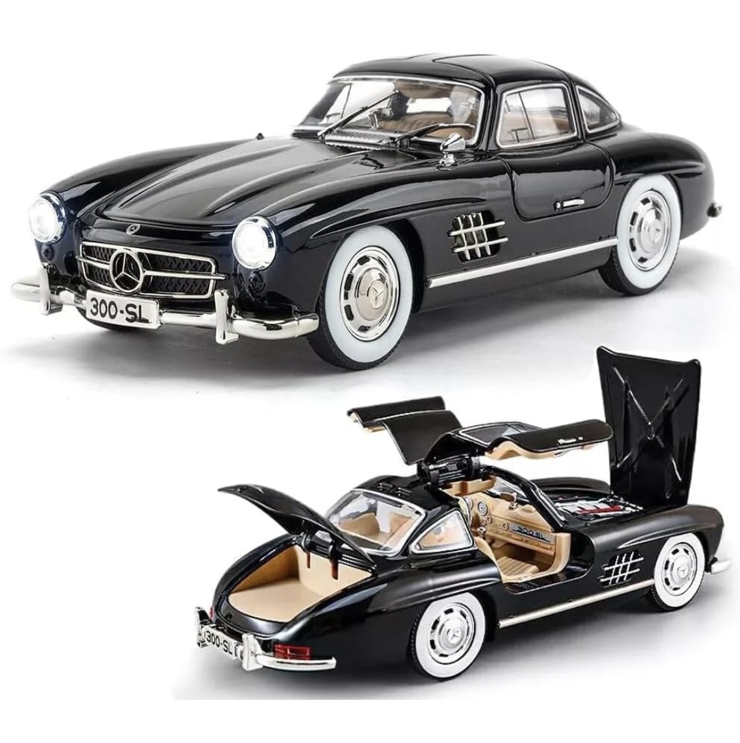 1000139176 Classic Mercedes-Benz 300 SL Gullwing Diecast Model Car, Vintage Collectible Toy with Opening Gullwing Doors, Hood & Trunk, Detailed Interior, Glossy Finish – Red/Black - Image 1