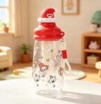 Cute Santa Hat Bear Clear Straw Water Bottle with Carrying Lanyard