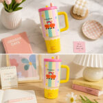 Cute Pastel Star Tumbler Mug with Straw & Handle - Image 3