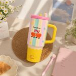Cute Pastel Star Tumbler Mug with Straw & Handle