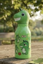 Cute Dinosaur Head Kids Water Bottle with Bow and Star Prints