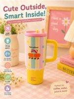 Cute Pastel Star Tumbler Mug with Straw & Handle - Image 6