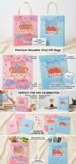 Pack of 2 Cute Printed Carry Bags for Girls/Boys | Colorful Gift Bags with Handles | Reusable Shopping, Birthday & Party Return Gift Bags