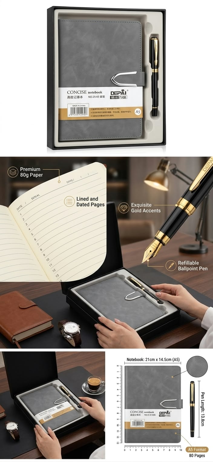 WhatsApp Image 2026-08-15 at 21.09.51 Executive A5 PU Leatherette Notebook Diary and Matching Metallic Ballpoint Pen Gift Combo Set - Image 1