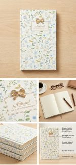 Aesthetic Floral Print Hardcover Pocket Journal Diary Notebook with 3D Golden Bow - Image 6
