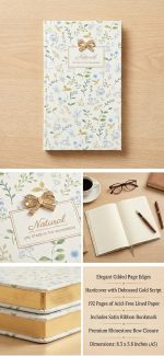 Aesthetic Floral Print Hardcover Pocket Journal Diary Notebook with 3D Golden Bow - Image 7
