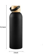 Matte Black Stainless Steel Water Bottle with Eco-Friendly Wooden Cap, 22oz – Double-Walled Vacuum Insulated Sports Flask with Carry Strap – Leakproof Travel Bottle for Gym, Hiking & Office (3" x 9.2") - Image 4