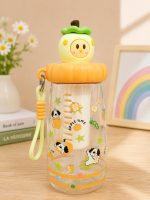 Cute Apple Character Straw Clear Water Bottle with Carrying Lanyard & Detox Filter - Image 3