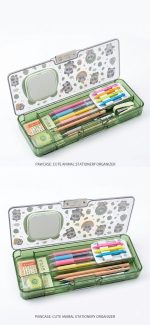 Cute Transparent Bear Printed Magnetic Pencil Box with Built-In Bear Shaped Calculator - Image 5