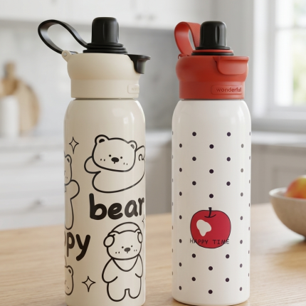 Water Bottle 620ml Straw Lid Carry Handle Double Wall Vacuum Insulated Leakproof BPA-Free Stainless Flask Gym Travel Camping