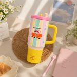 Two Lemons Insulated Tumbler with Handle and Straw, Cute Pastel Blue Star Stainless Steel Travel Mug – Double-Walled Vacuum Sealed Cold & Hot Coffee Cup – Leakproof Car Friendly Sipper Gift for Girls & Kids - Image 4
