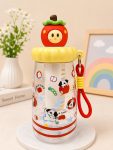 Cute Apple Character Straw Clear Water Bottle with Carrying Lanyard & Detox Filter
